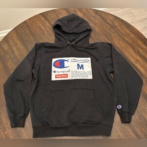 Supreme x Champion Label Black Hooded Sweatshirt Size Medium Streetwear